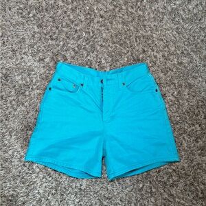 Vintage Bright Turquoise High-Waist Cotton Shorts